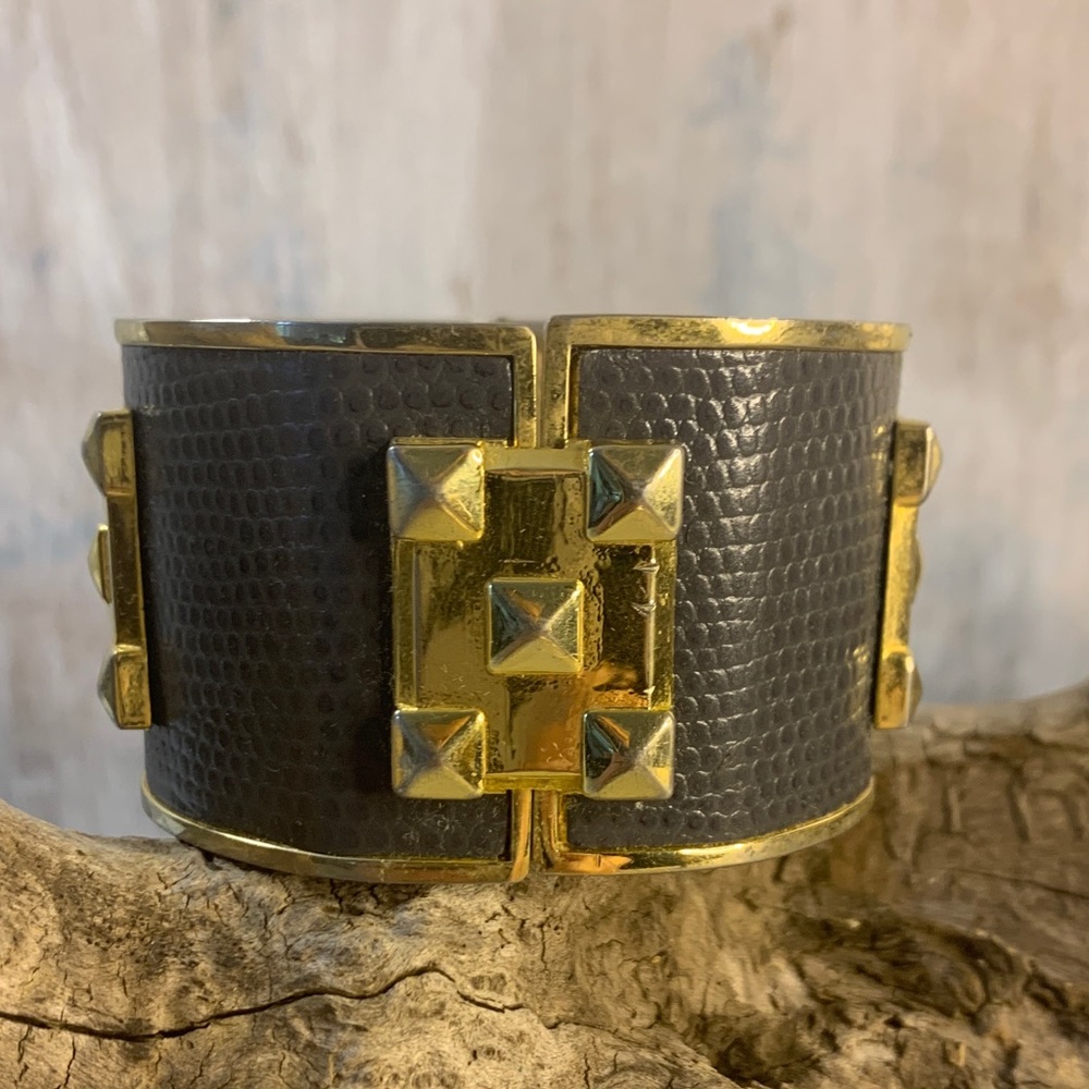 Gail Labelle Gold and Gray Studded Cuff Bracelet